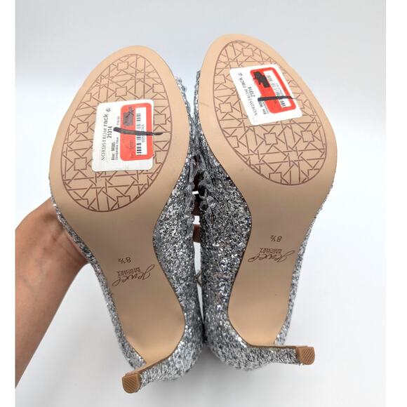 Jewel Badgley Mischka Conroy Metallic Glitter Heel Sandal Silver Size US8.5 EU39 - Picture 7 of 10